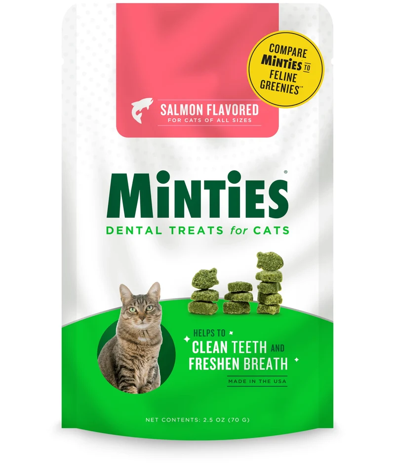 Minties Friandises Dentaires pour Chats – Saumon, Haleine Fraîche et Controle du Tartre, 2,5 oz
