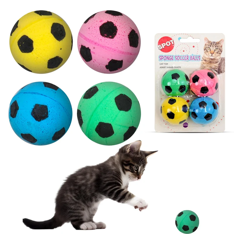 SPOT Balle-chat en éponge – Jouets interactifs colorés pour chats et chatons – Lot de 4 balles assorties 1,5 pouces