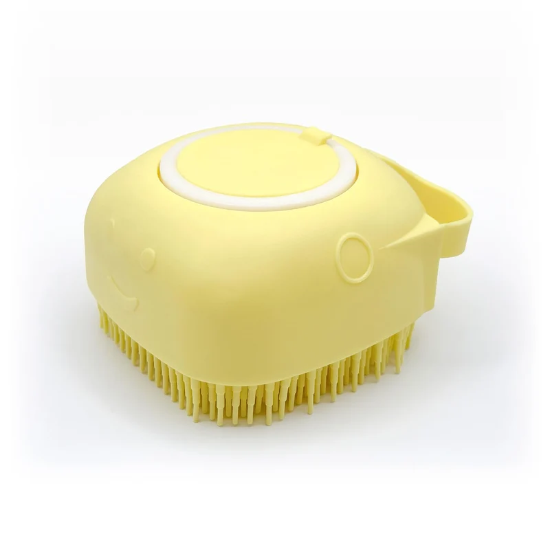 HamInWay Brosse Bain 2-en-1 pour Chien – Shampoing Intégré, Silicone Doux, Poignée Antidérapante