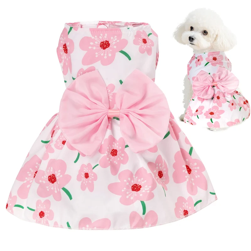 Choyaxo robe florale pour chien et chat – robe d'été légère, taille S, rose frais
