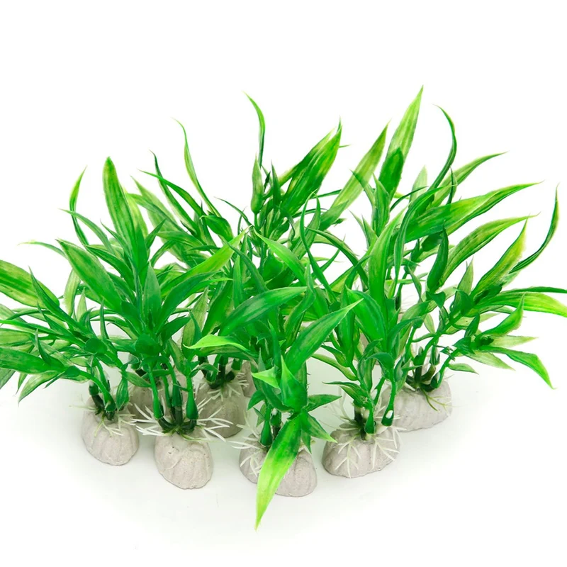 COMSUN 10 Pack Plantes Artificielles pour Aquarium – Petit Format 4 Pouces – Décor Vert