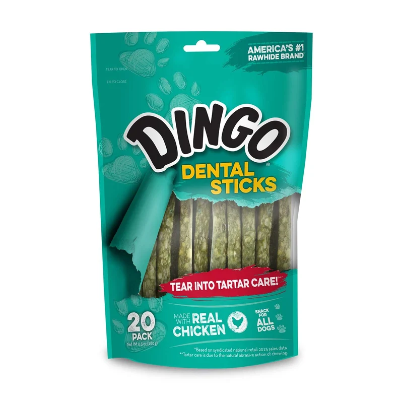 Dingo Sticks Dentaires – Contrôle du tartre et haleine fraîche – Poulet réel – 20 pièces
