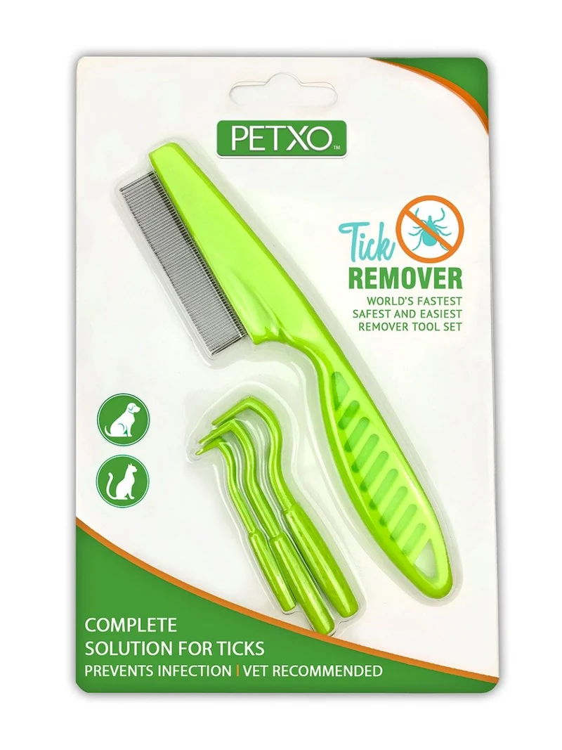OXO PET PRODUCTS – Outil de Retrait Tique Ultra-Sûr pour Chiens, Chats et Humains | Pack de 3 + Peigne Anti-Puces