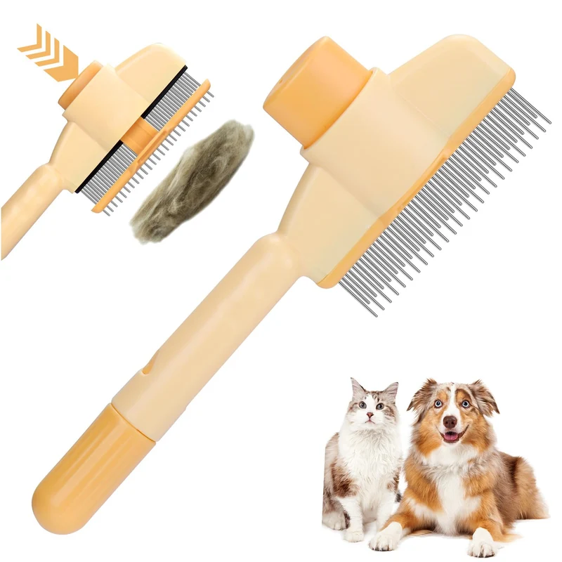 XANGNIER Peigne Deshedding Auto-Nettoyant – Brossage Chats & Chiens, Sans Effort, Jaune