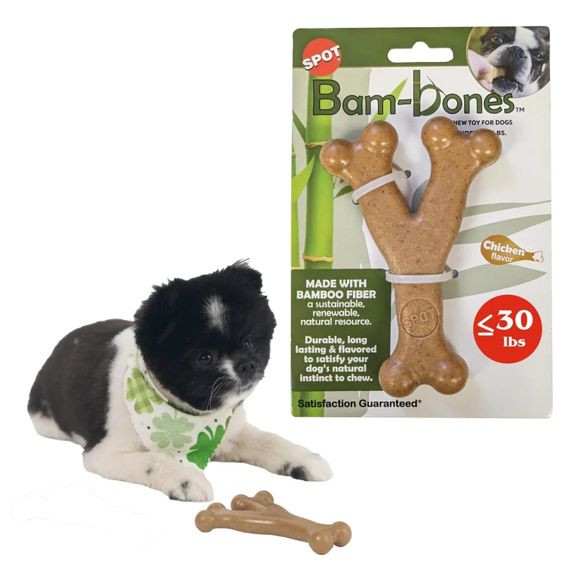SPOT Bam-Bones Wishbone: Jouet durable en fibre de bambou pour petits chiens ≤30 lb, goût poulet