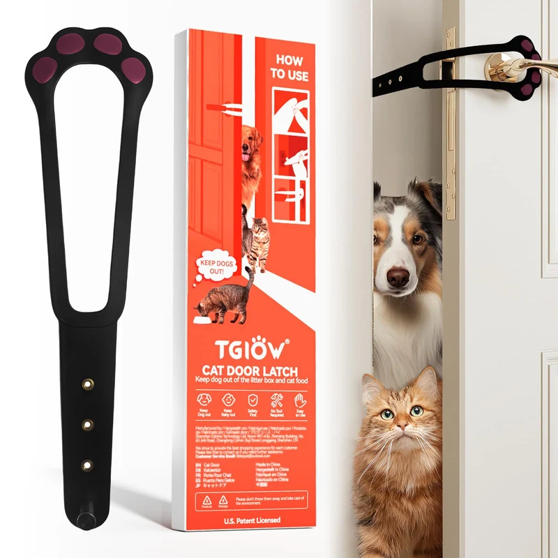 TGIOW Loquet de Porte pour Chat – Attache Réglable 2,2–5 pouces, Installation Facile, Noir
