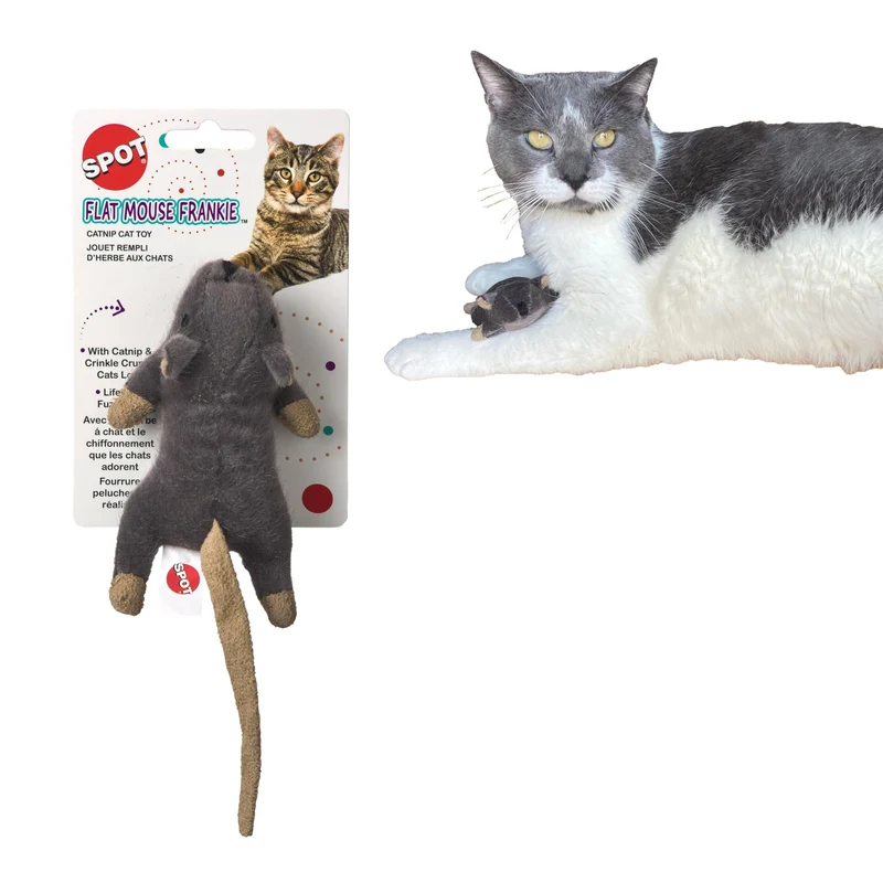 SPOT Souris Plate Frankie avec herbe à chat – Jouet pour chat, peluche duveteuse et son crissant, taille environ 14 cm, couleurs assorties
