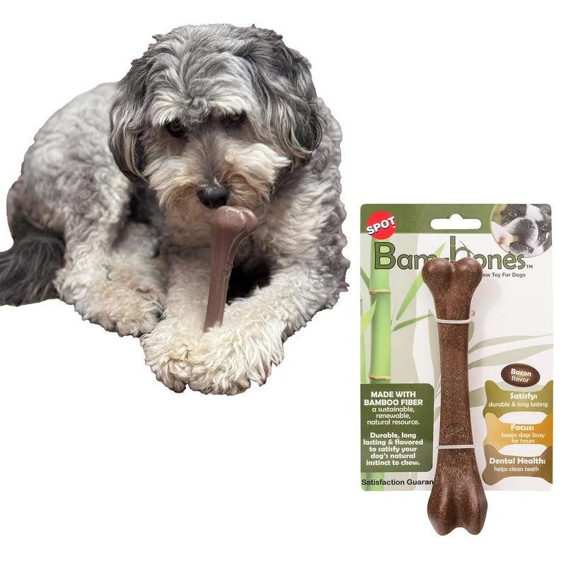 SPOT Bam-Bones Os — Fibre de bambou robuste, mâche durable pour chiens légers à modérés jusqu’à 18 kg, 7,25 pouces, saveur bacon