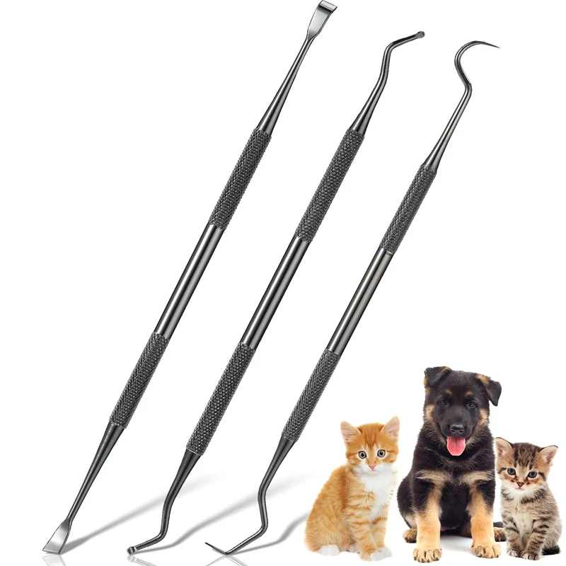 Hotop Kit Détartrage Dentaire pour Chiens et Chats – 3 Pièces, Acier Inoxydable, Tête Double