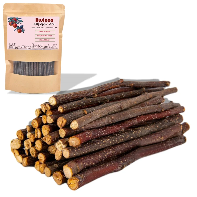 Busieea – Bâtons Pommes Naturels Premium, Pack Mini 100 g | Friandises à Mâcher pour Petits Animaux