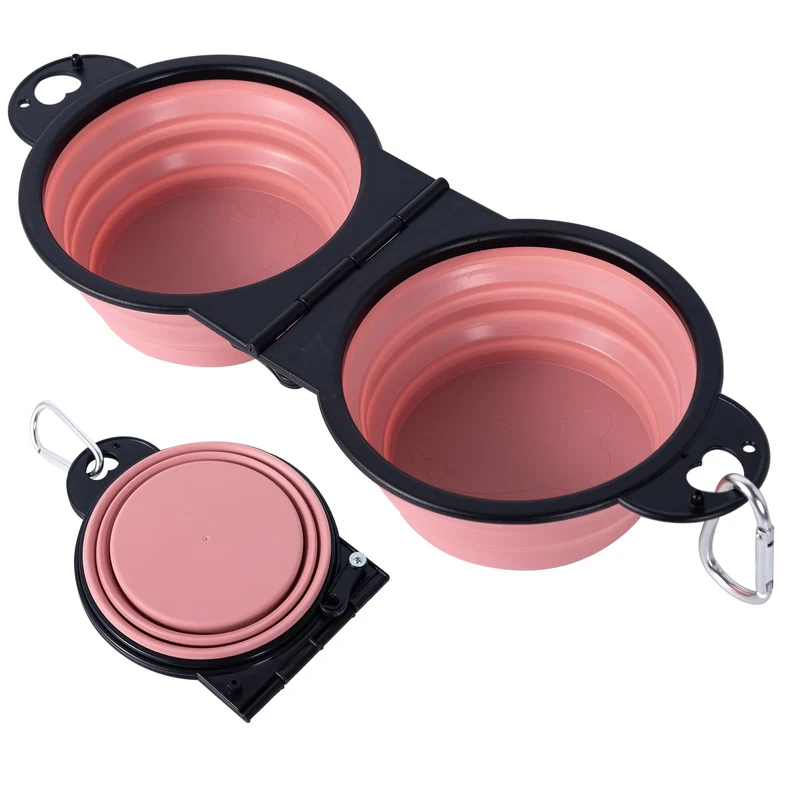 SLSON Gamelles Doubles Pliables à Rebords Renforcés — Flip à 180° en Rose Clair