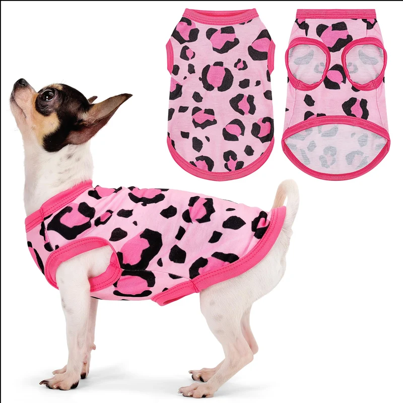 Paiaite T-shirt Chien Rose Léopard — Léger et Respirant, Sans Manches, Tailles XS-XL