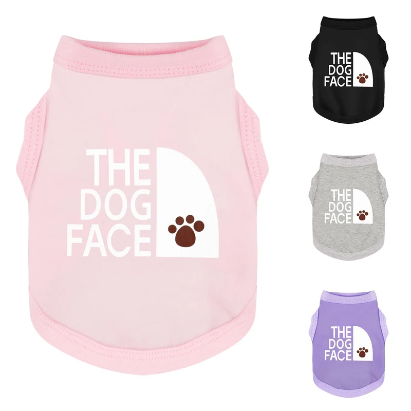 Paiaite haut chien confortable et respirant – motif visage de chien, rose, XS