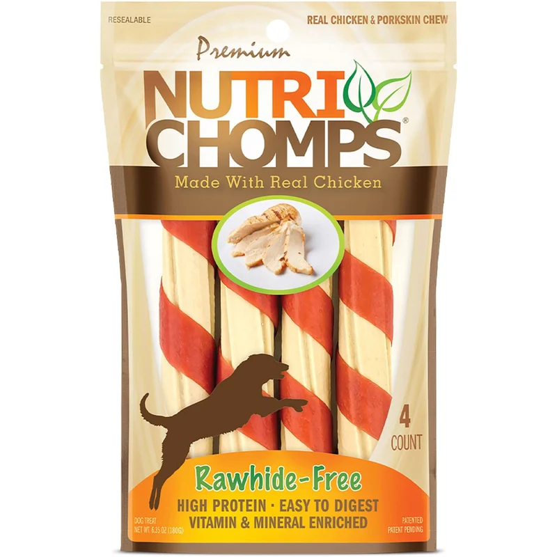 NutriChomps Friandises pour Chien – Torsades de 15 cm, Sans cuir, Saveur Poulet Réel, 4 pièces, Faciles à digérer