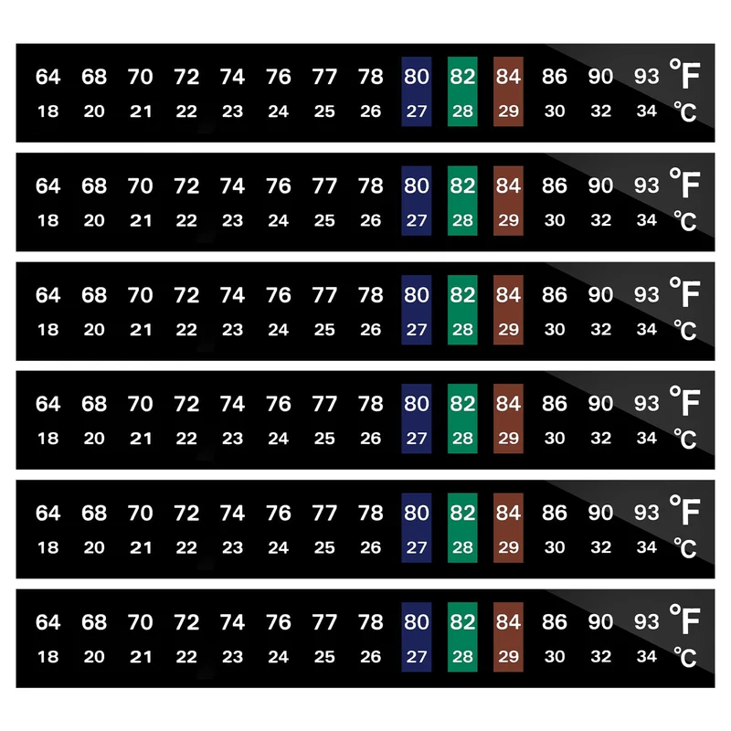 AQUANEAT – 6 Bandes Thermomètre pour Aquarium et Terrarium – Mesure 18–34°C ±1°C
