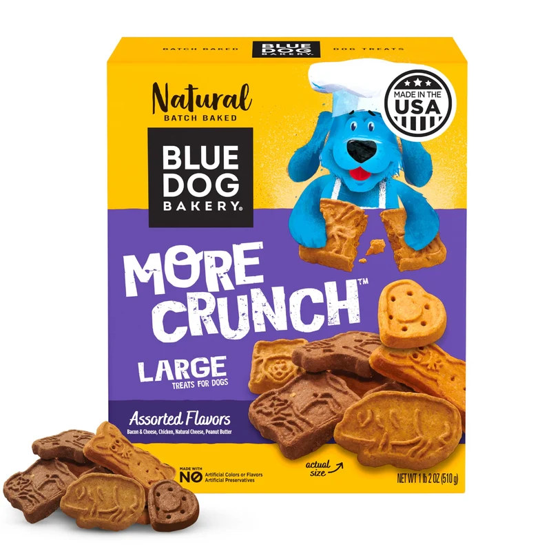 Blue Dog Bakery – Friandises naturelles pour chien, Plus Croquant Grand, Saveurs assorties, boîte 510 g