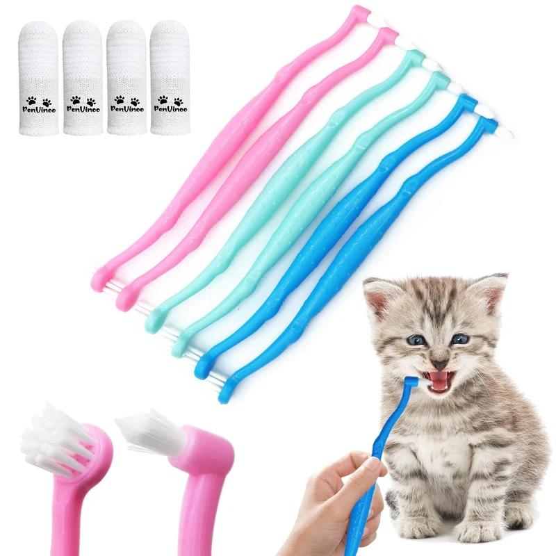 PenVinoo Brosse Dents Double Face – Tête Micro, Petite Taille (Blanc) pour Chats et Chiens