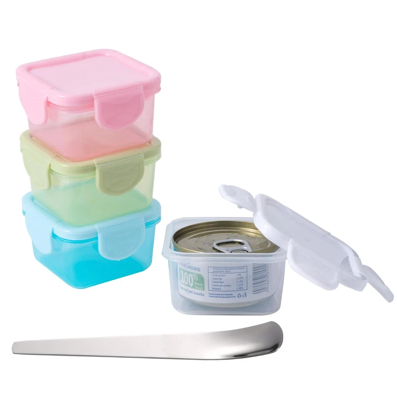 SLSON Boîtes étanches pour conserves de chat 3oz – Ensemble de 4 + Cuillère inox