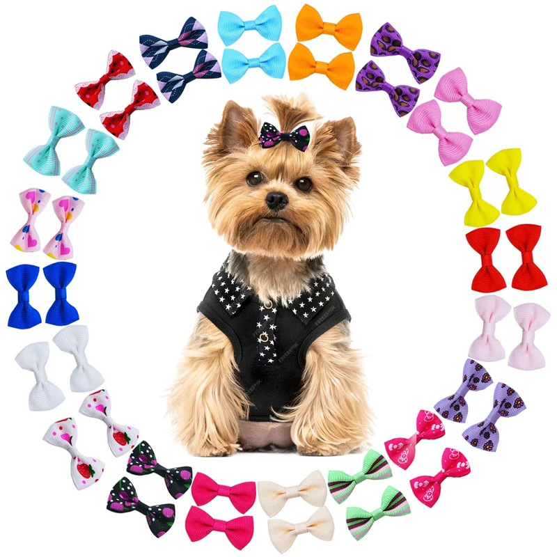 JUCCPUL Noeuds Cheveux Chien 2 pouces – Ensemble 40 Pièces Barrette Petit Chien et Animaux
