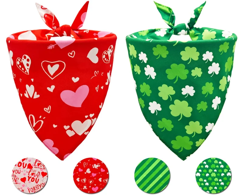 CozyHaus Ensemble Bandanas Chien Saint-Valentin & Saint-Patrick – 2 Pièces, Taille L