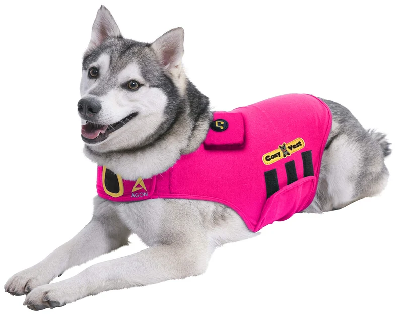 CozyVest Gilet Anti-Anxiété 3-en-1 pour Chien Rose – Musique, Aromathérapie et Pression (Grand)