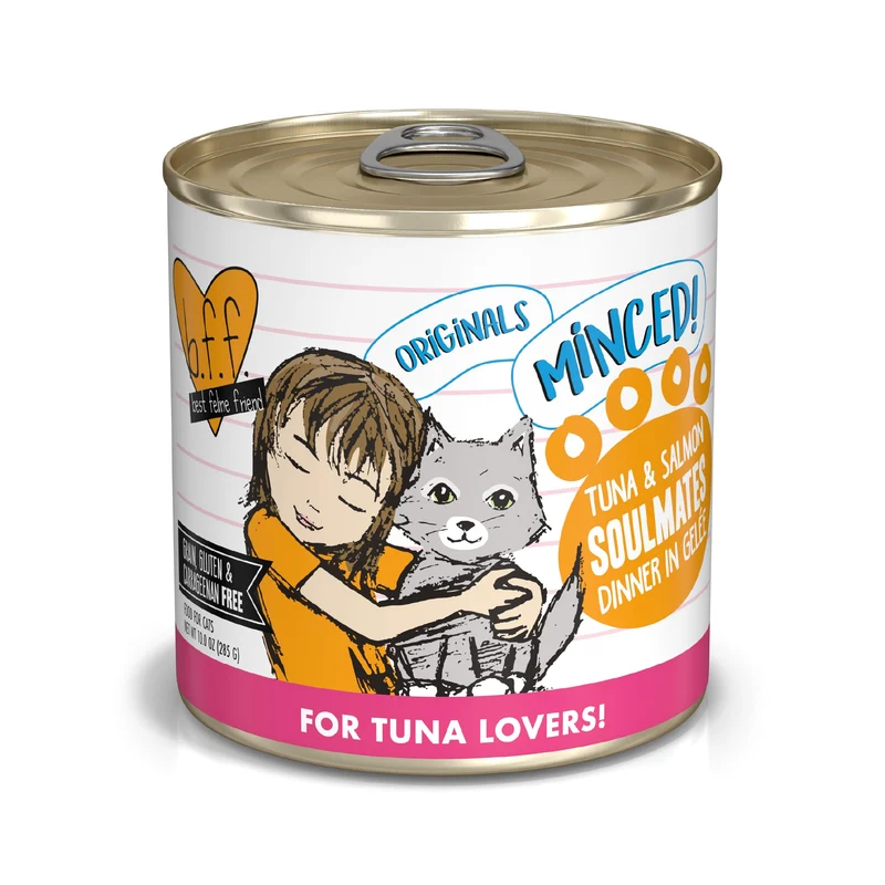 Weruva BFF Mince – Nourriture humide pour chats, thon et saumon en gelée, boîtes 10 oz, pack 12