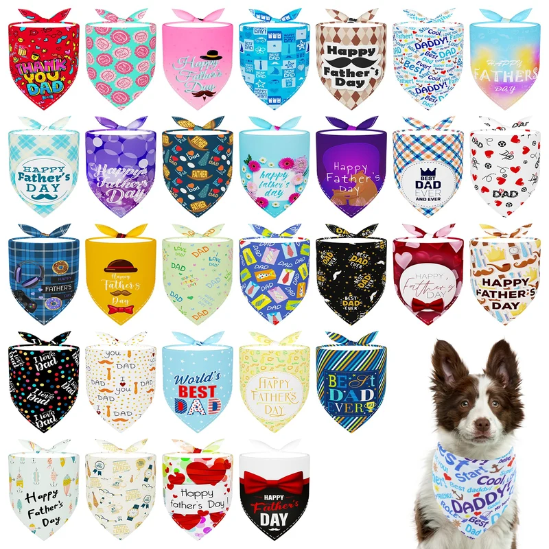 Pai Sence – Lot de 30 bandanas pour chien XL (33 pouces) – Fête des Pères, grand format