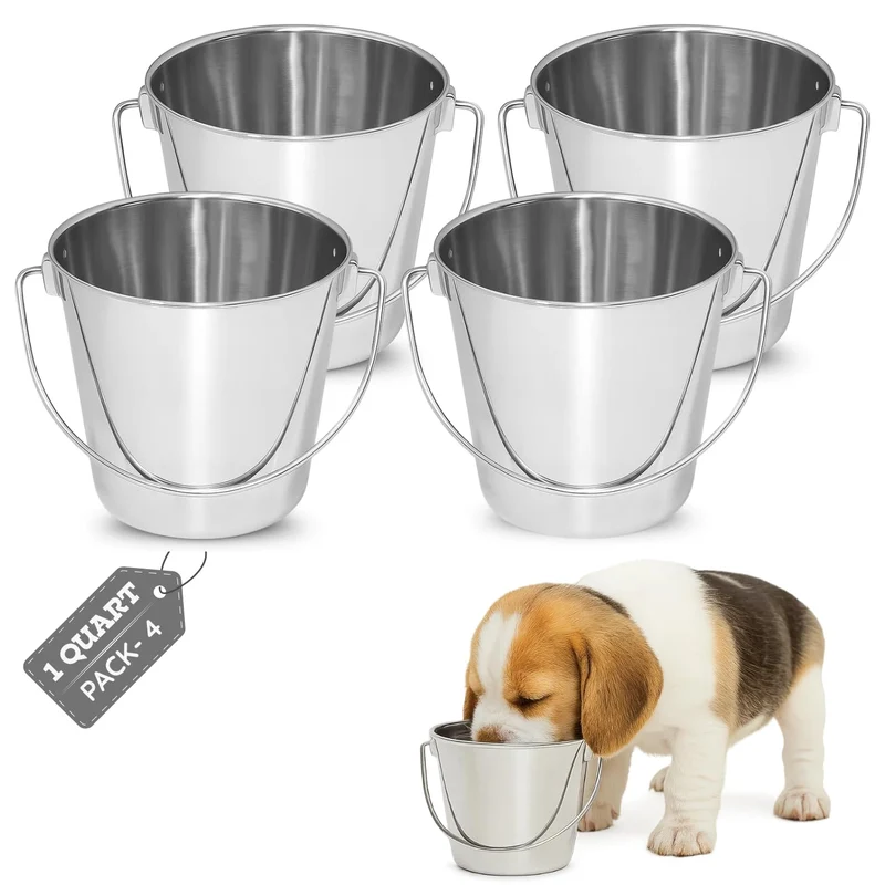 AASPIRE PETS Seaux d'eau en acier inoxydable 1 qt – Lot de 4 avec poignée