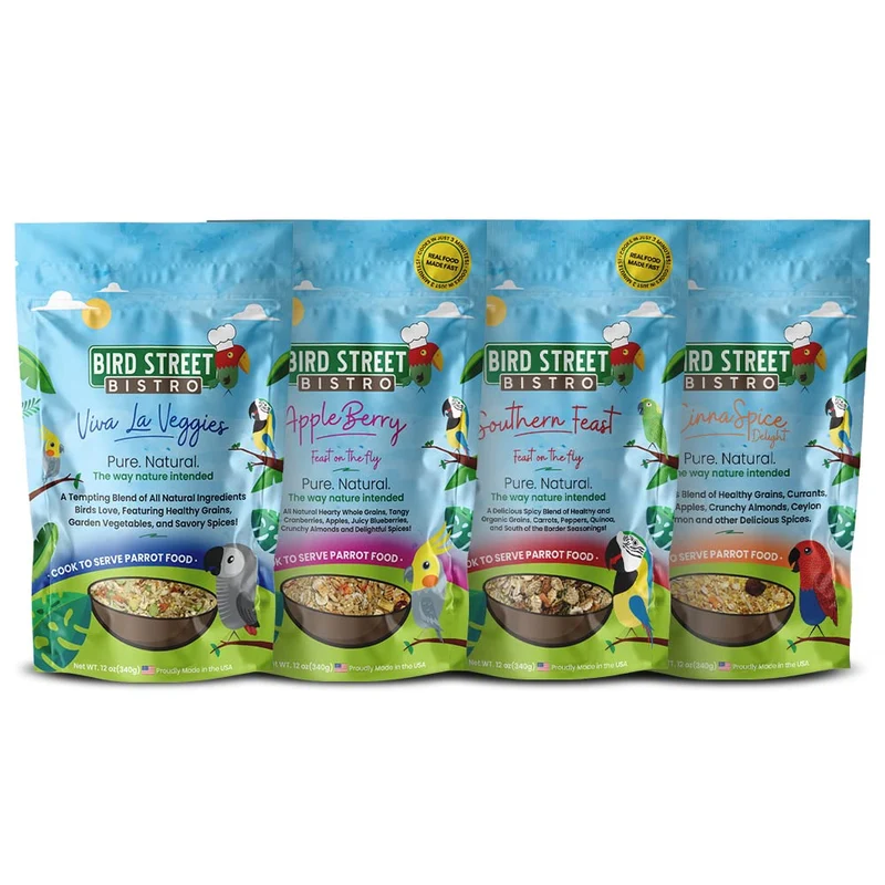 Bird Street Bistro – Pack Échantillon Nourriture Pour Perroquet (4 Saveurs)
