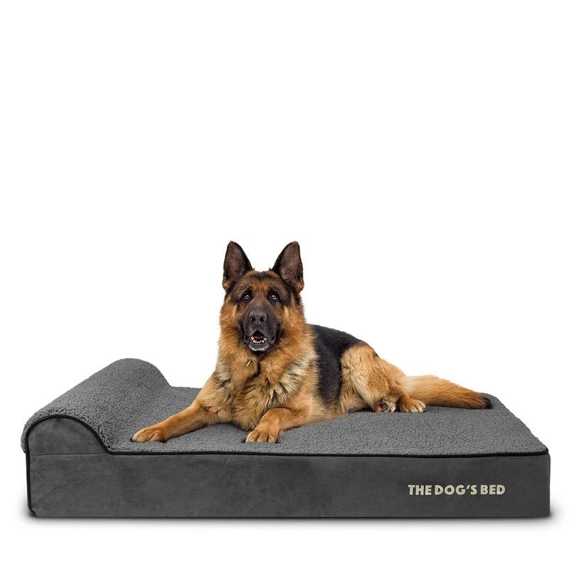 The Dog's Balls – Lit orthopédique pour chien, mousse à mémoire, repose-tête, peluche grise XL (6 pouces)