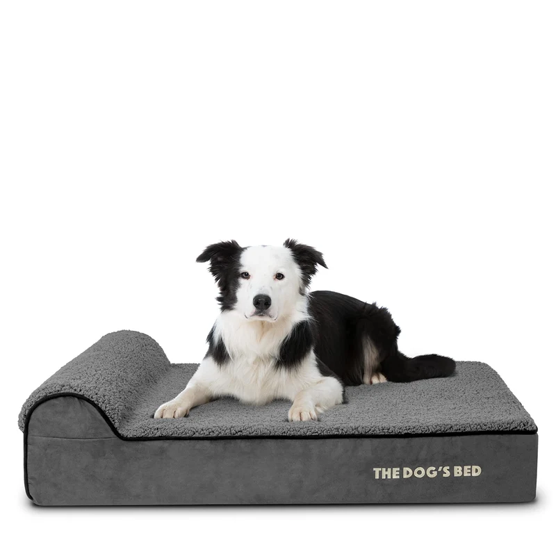 Lit pour chien The Dog's Balls – Orthopédique, Mousse mémoire, Tissu peluche gris, Grand, Épaisseur 6 pouces