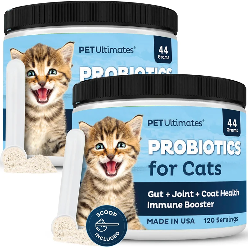 Pet Ultimates Probiotiques pour Chats – Pack 2 x 20 Especes, Poudre Probiotique Digestive (44 g)