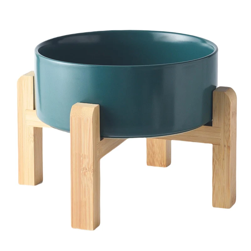 Welloyed Bol Chien Céramique Surélevé 8'' – 70 oz, Support Bambou Antidérapant, Lave-vaisselle & Micro-ondes, Vert