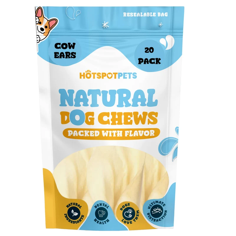 Hotspot Pets Oreilles de Bœuf Naturelles pour Chiens – Pack 20, friandise durable et sans additifs