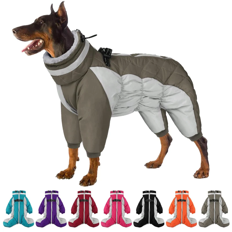 SUNFURA Manteau Chien Corps Complet – Veste d’Hiver en Polaire, Harnais Intégré, Réfléchissant, Anti-Vent (Vert Armée, M)