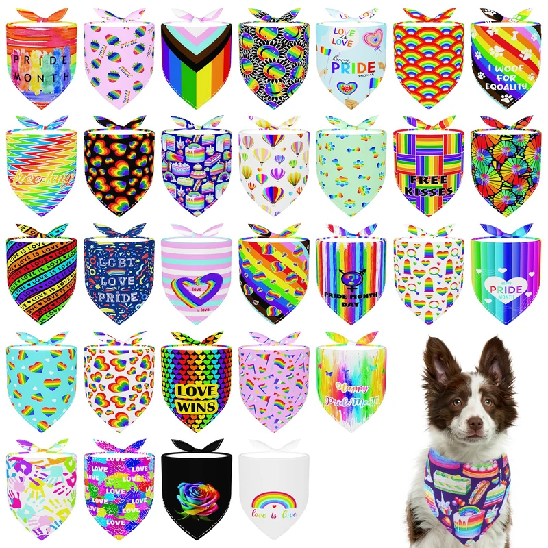Pai Sence – Lot de 30 bandanas arc‑en‑ciel pour chien extra‑large (33 pouces) – Pride Month XL