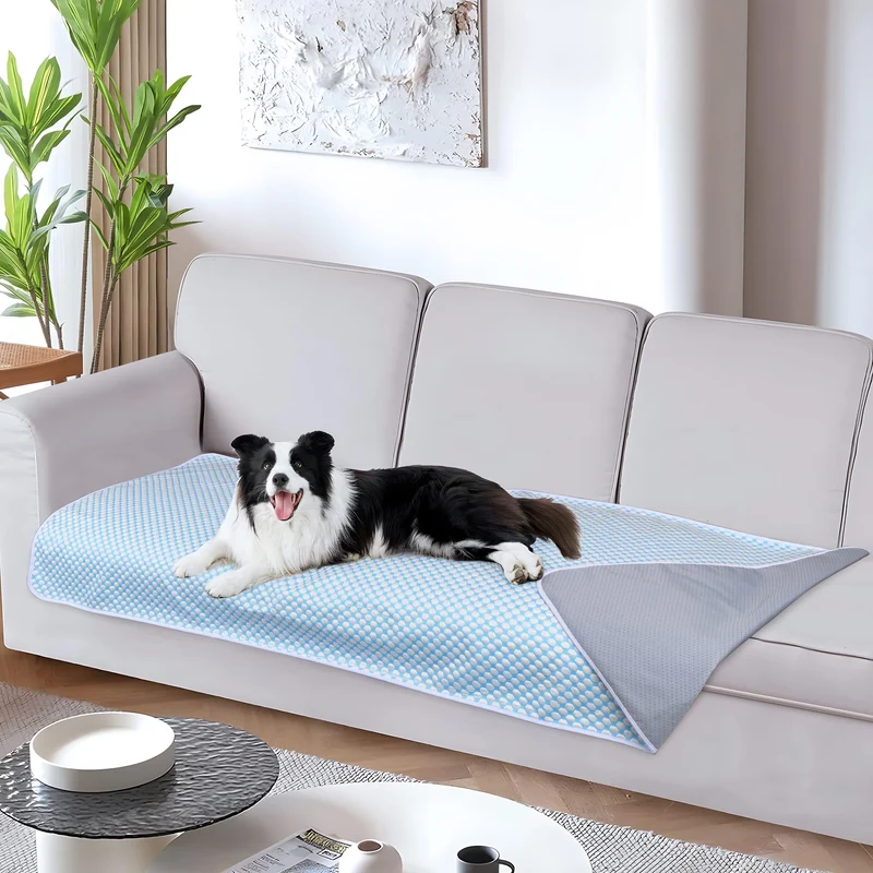 ZAKAPAWS Couverture Refroidissante pour Chien - Q-MAX>0.4, Imperméable et Anti-Dérapante (30x70) – Bleu Perle