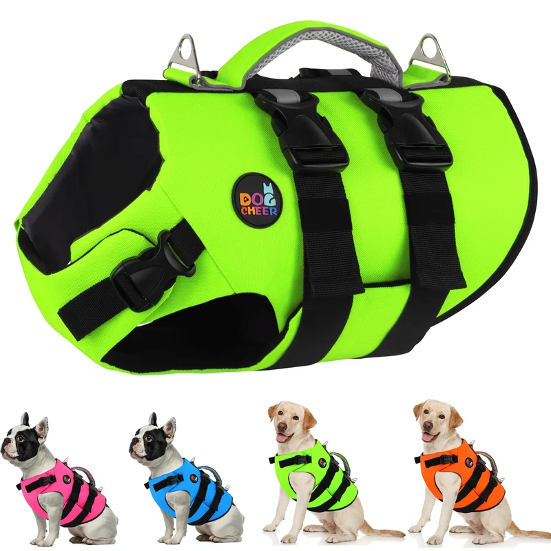 Dogcheer Gilet de Sauvetage pour Chien – Harnais Flottant Néoprène Vert, Taille L