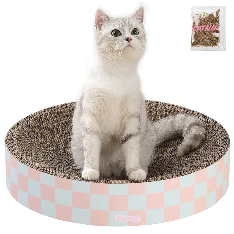 CSR1010E Nelson – Bol rond en carton moderne pour chats, catnip inclus, parfum Fraise | THE LICKER STORE