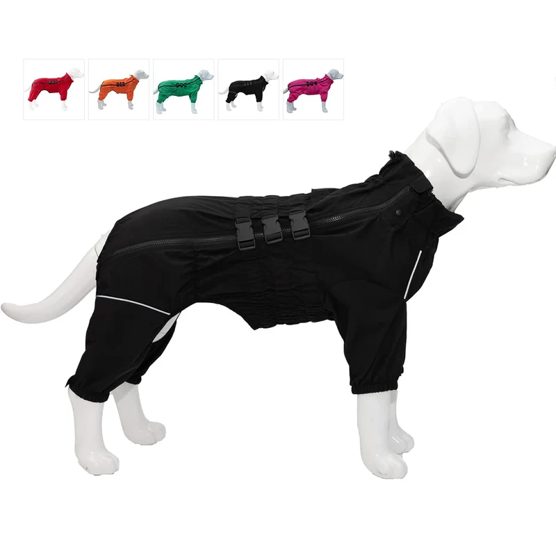 Lovelonglong Manteau imperméable pour chien – Combinaison intégrale 4 pattes, bandes réfléchissantes et ouverture pour laisse