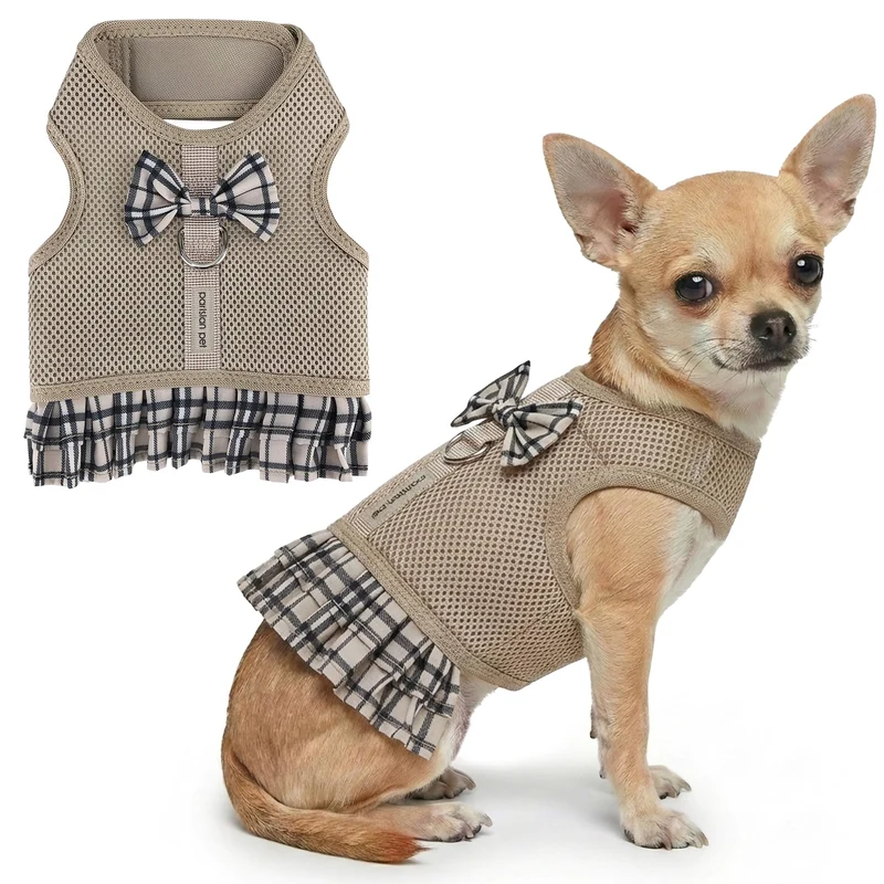 Parisian Pet Harnais-Dress Plaid kaki pour chien — Mesh respirant et sans traction