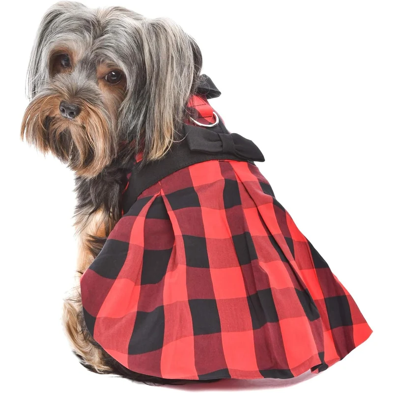 Robe Parisian Pet à carreaux rouges et noirs – Look festif pour grands chiens