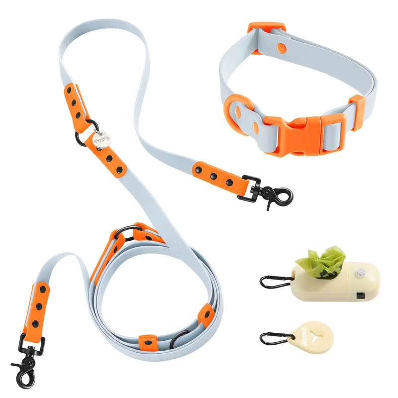 THE LICKER STORE Luna WLK1005D-5SET : Laisse-collier 6-en-1 imperméable de 8 pieds avec LED et distributeur de sacs