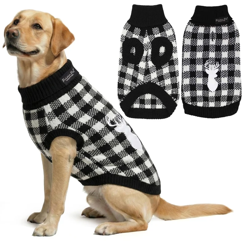 Parisian Pet Pull Col Roulé Carreaux Blanc et Noir – Vetement Chien 2XL