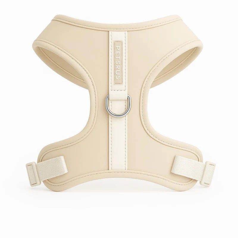 PETsRUS Harnais pour chien anti-tirage ajustable en néoprène doux et maille respirante – Anneaux en D avant et arrière – Sable, XS