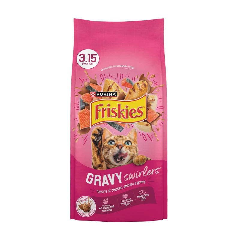 Purina Friskies Tourbillons de Jus – Saveurs Poulet et Saumon, croquettes pour chat – 1,43 kg