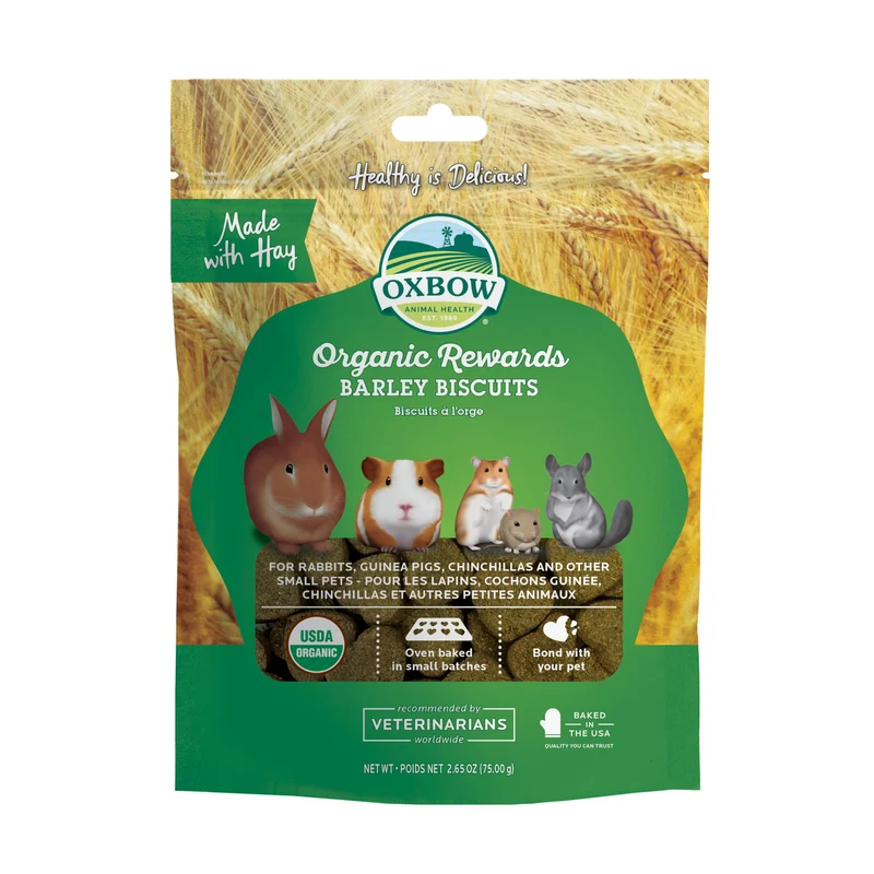 Oxbow Biscuits d’Orge Bio pour Lapins et Cobayes – Saveur Pomme-Carotte, États-Unis, 2,65 onces