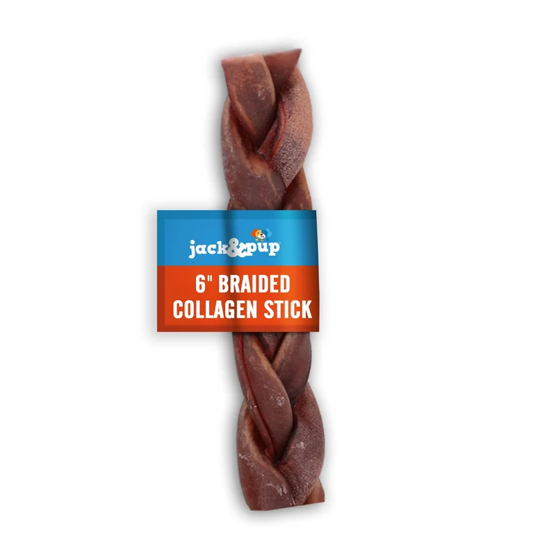 Jack&Pup Bâtons de Collagène Tressés 6 Pouces pour Chiens – Sans Cuir, Friandises Longue Durée (1 Pack)