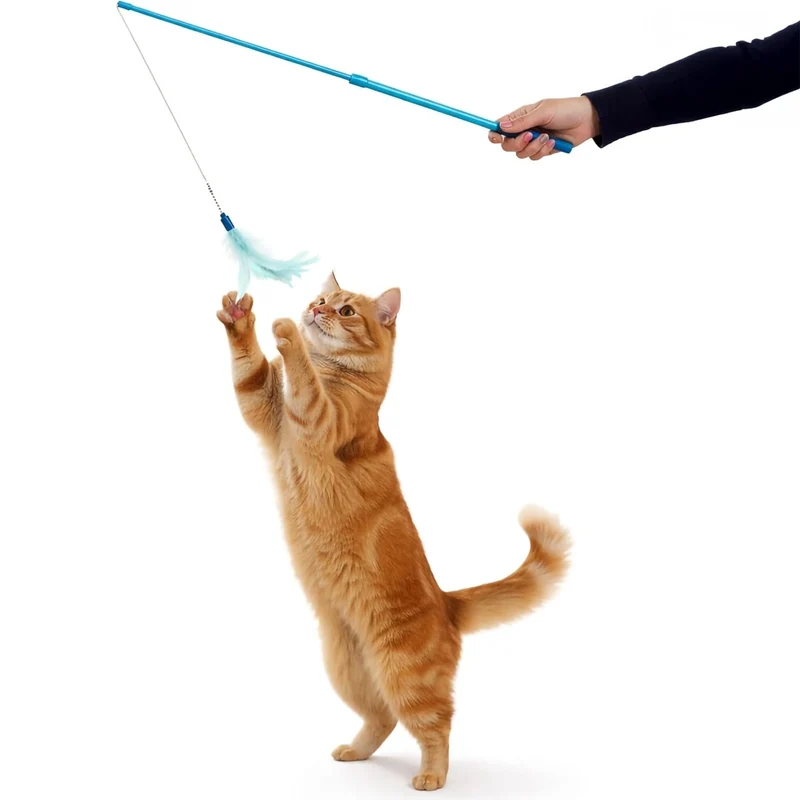 SmartyKat Frisky Flyer Baguette à Plumes Bleue — Extensible Jusqu’à 24 Pouces