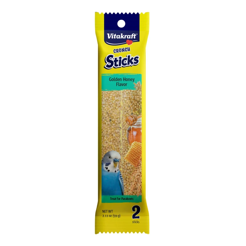 Vitakraft Crunch Sticks pour Perruche – Saveur Miel Doré, Cœur Bois et Clip Cage
